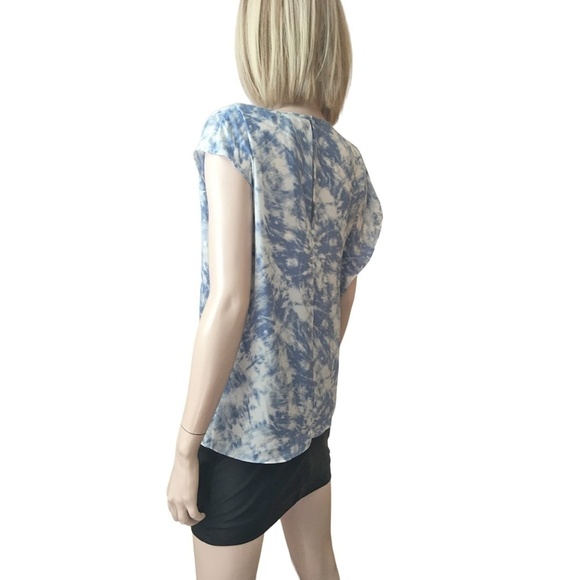 H Halston Blouse Top Asymmetric Draped Flutter Sleeve Tonal Tie Dye Rivier XS-S - Picture 11 of 16